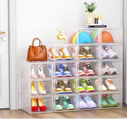 Lot of 9 large clear shoe box organizers