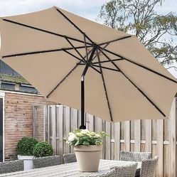NEW Solar Umbrella, 9' Solar Umbrella 32 LED Lighted Patio Umbrella W/ Push Button Tilt/Crank !