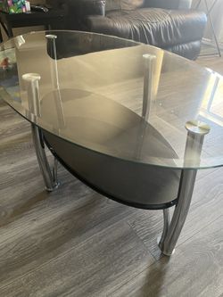 2-Piece Modern Glass Coffee Table & Side Table Set (Chrome & Black Tier)