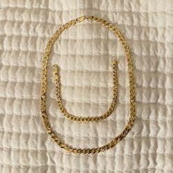 Gold Chain Necklace and Bracelet Set 14kt Gold 