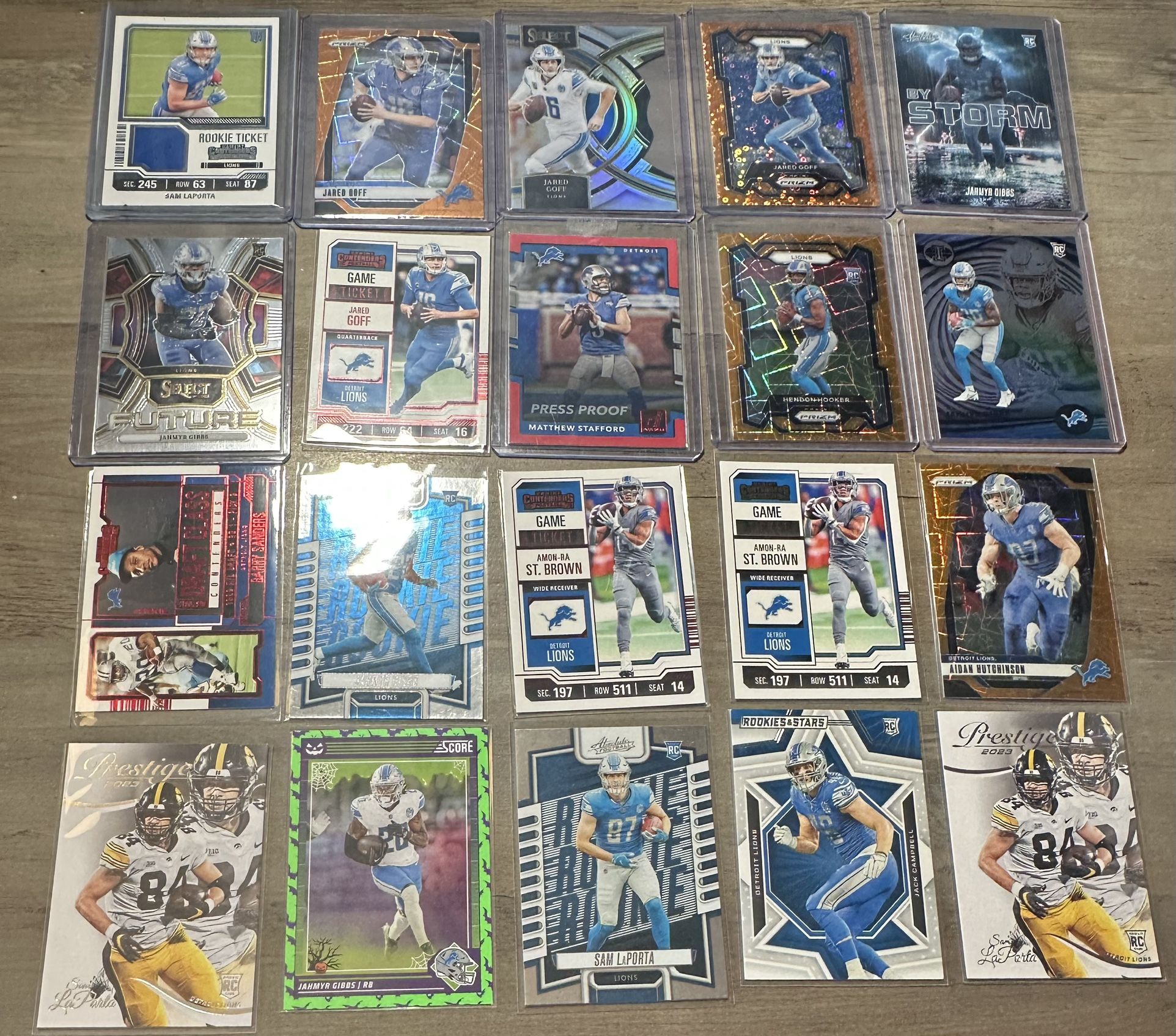 Detroit Lions Rookie & Vet Color/Insert Lot (35) - Gibbs, Goff, Brown, LaPorta
