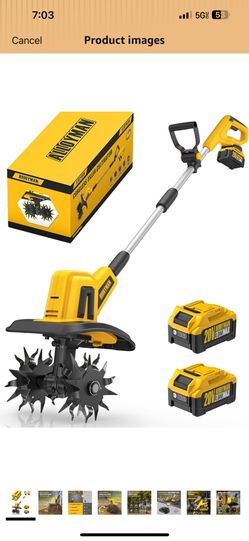 Alloyman 20V Cordless Tiller Cultivator, 360RPM Electric Garden Tiller, with 2 * 4.0Ah Batteries & Charger, 9In Tilling Width and 6.6In Depth Garden R