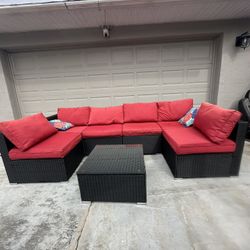 7-Piece Modular Outdoor Wicker Sectional w/ Glass Table – Free Delivery