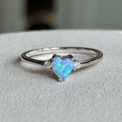 Blue Opal Heart 🩷💍 925 Sterling Silver Ring  Size 11