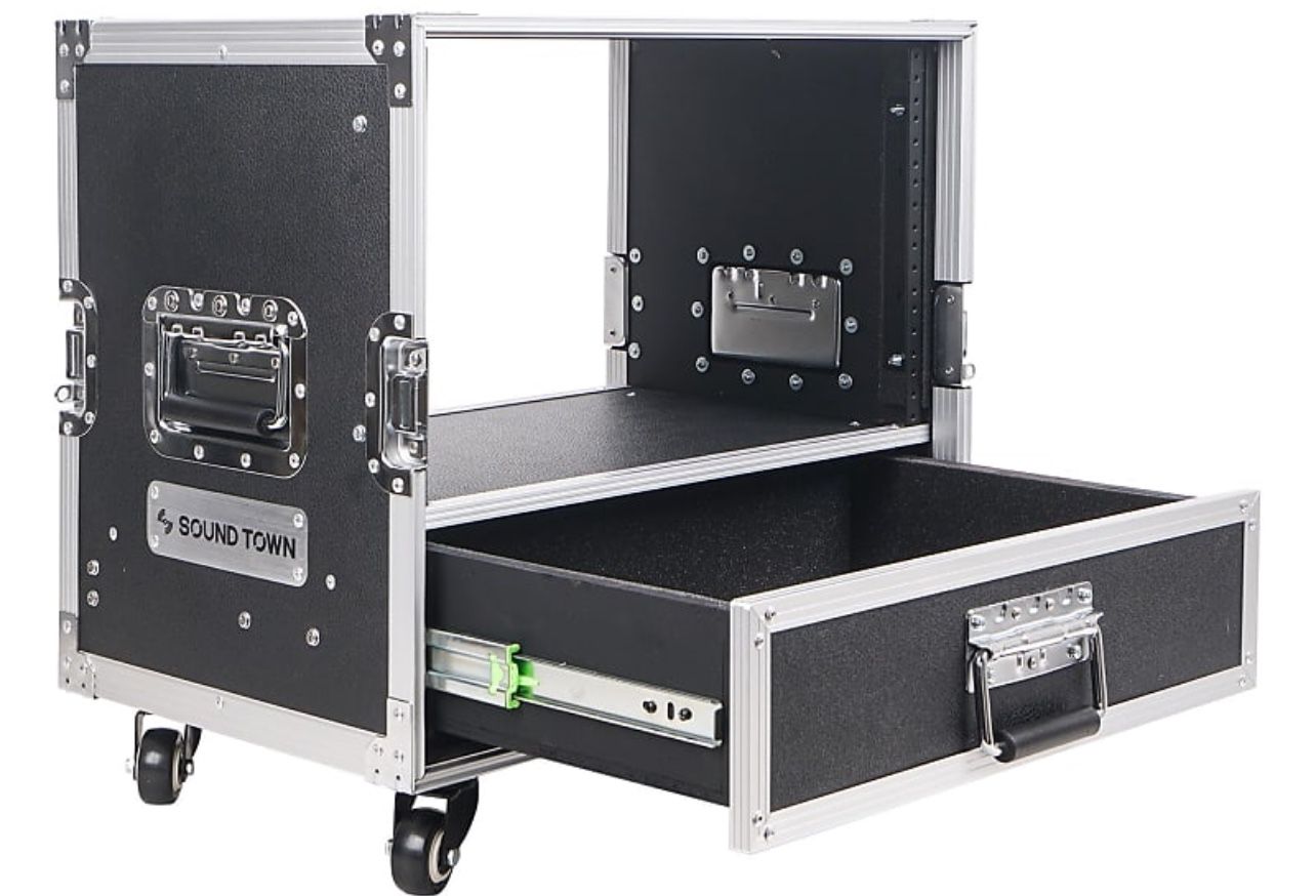 STRC-62DR | 6U Rack Case with 2U Rack Drawer, Casters, for 19" Amps, Mixers, Microphone Receivers  The Sound Town STRC-62DR is a 6U flight case that f