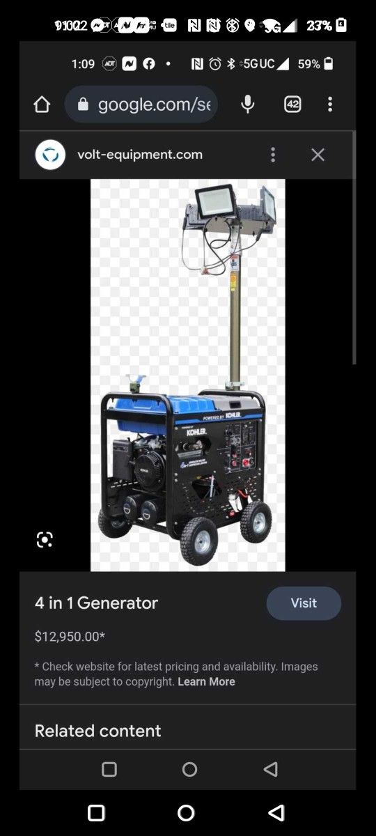 4 In 1   Generator/Welder/Air Compressor/Light Pole