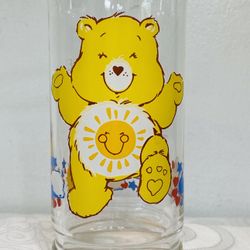 VNTG CARE BEAR "FUNSHINE BEAR" TUMBLER GLASS AMER. GREETINGS PIZZA HUT 1983 EUC