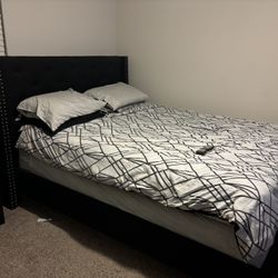 Platform Queen Bed With Mattress  With Nightstand 
