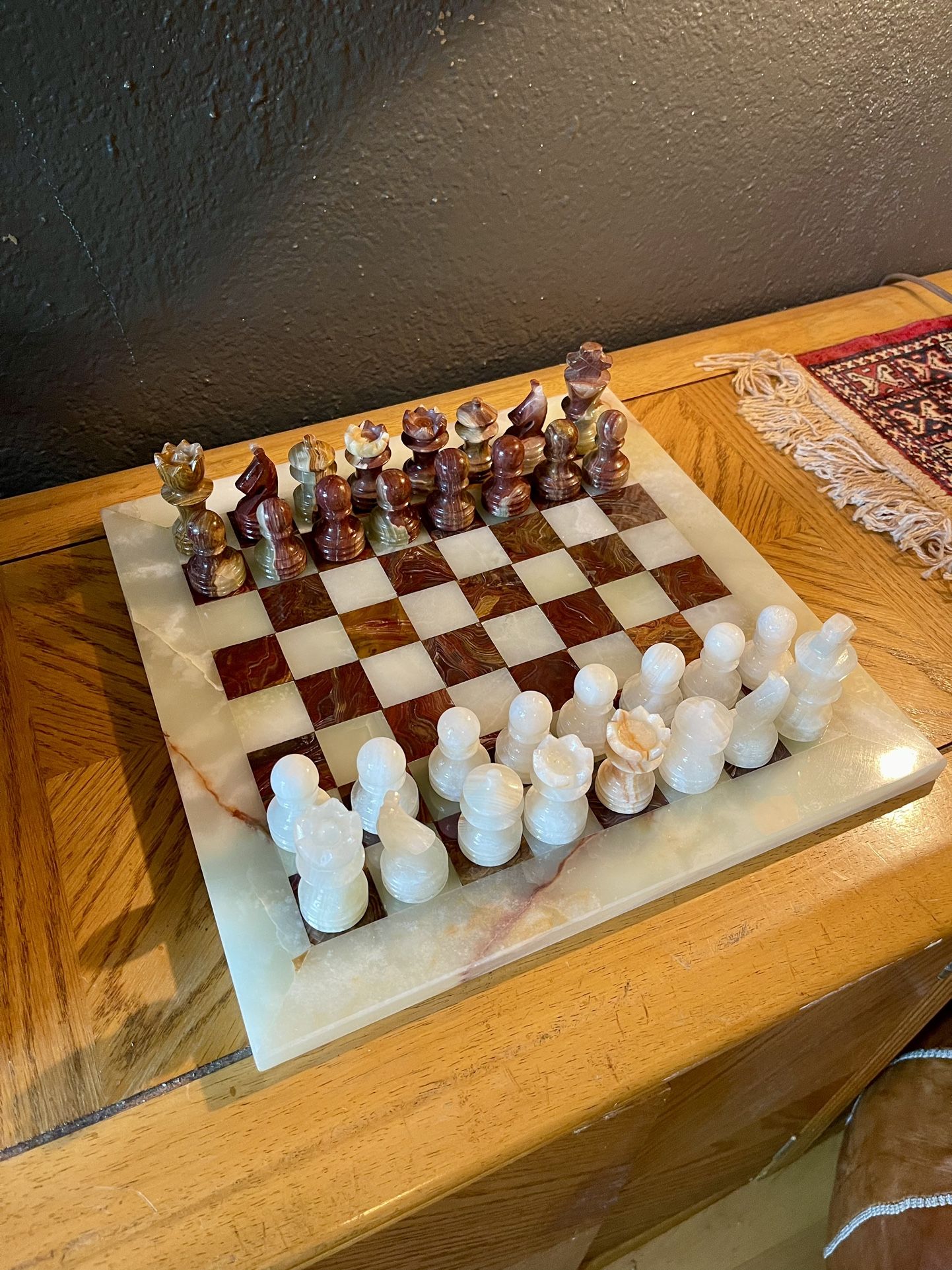 Beautiful Complete Onyx Vintage Chess Set