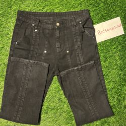 Vintage straight patchwork jeans (Black) 