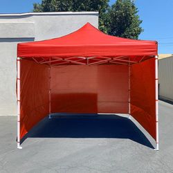 (NEW) $129 Heavy Duty 10x10 ft with 3 Sidewalls, EZ Popup Canopy Outdoor Gazebo, Carry Bag (Black)