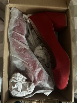 Red Pump Block Heels Size 6