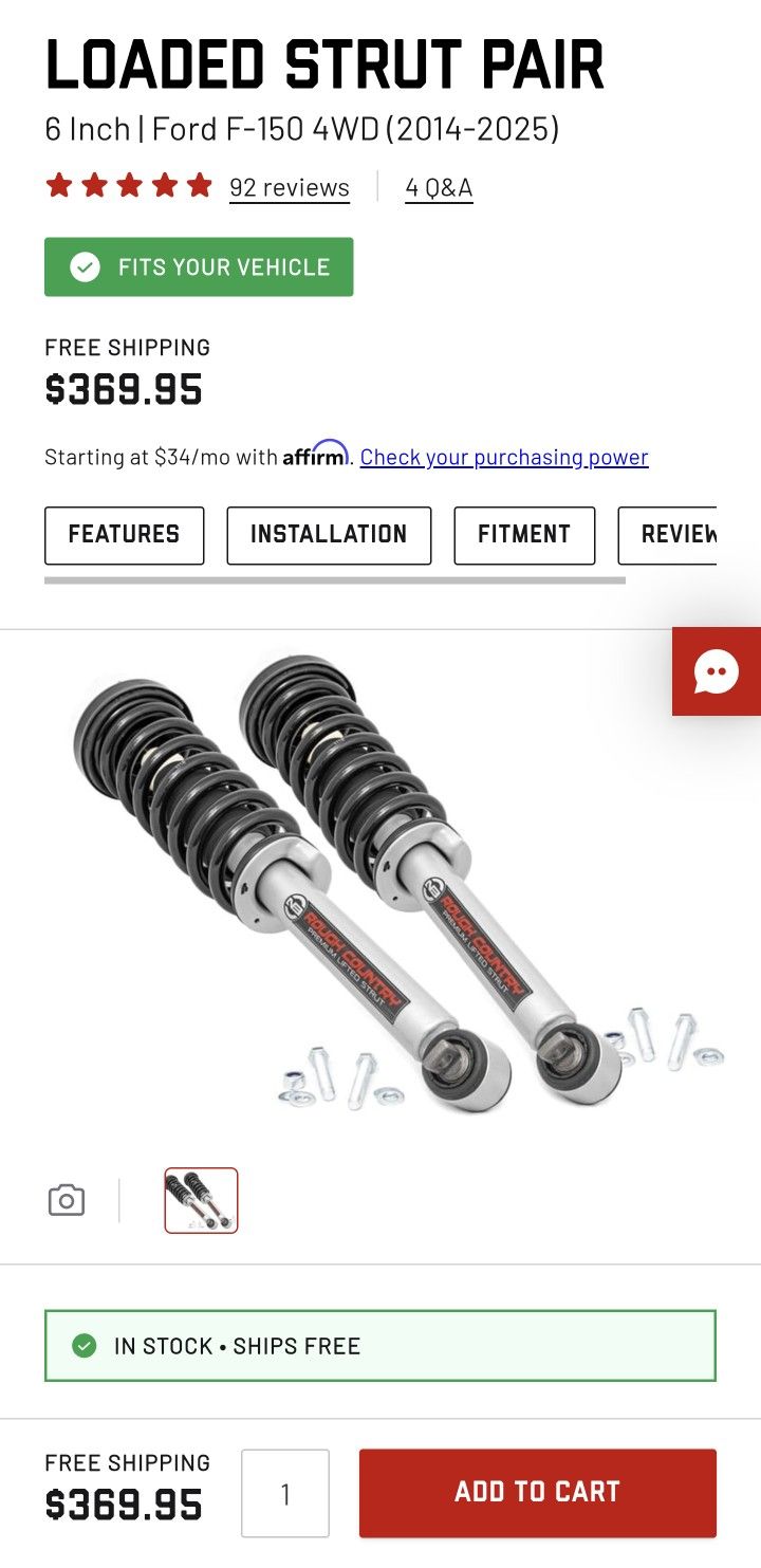 Rough Country F150 6" Loaded Strut