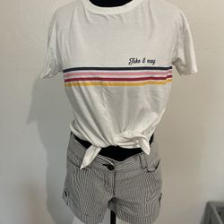 Clockhouse "Take It Easy" Retro Striped Graphic Tee