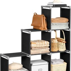 6-Cube Storage Rack, Staircase Organizer, DIY Storage Shelf, Bookcase in Living Room, Children’s Room, Bedroom, for Toys and Daily Necessities, Black