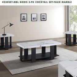 3 PC FAUX MARBLE CONSOLE TABLE SET