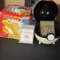 1999 Pokémon Charizard 23K Gold-Plated Card Burger King Promo w/ Poké Ball