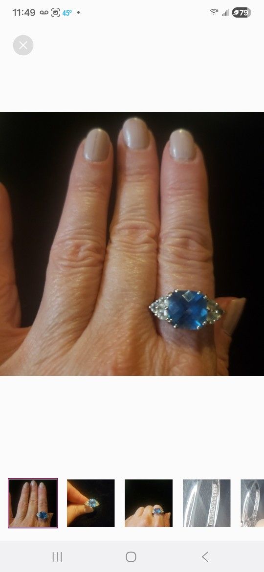 10K white gold London Blue Topaz w clear CZ stones Ring