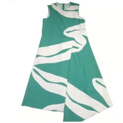 Green White Bay Leaf Dress Cotton Dress