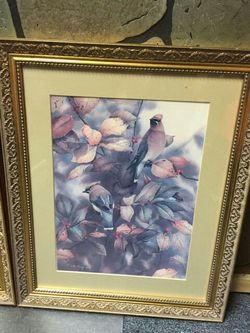 Set of 2 autographed bird paintings