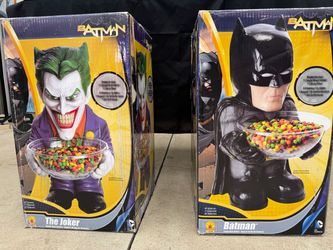 Rare Batman & Joker Halloween Candy Bowl Holders – Original Boxes – Set of 2