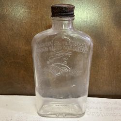 Vintage Liquor Bottle Flask Clear Glass With Cap