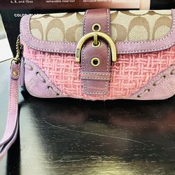 Coach wristlet wallet! Pink Tweed! New! Pink leather Gorgeous coach wallet with a zipper vintage excellent condition see second photo! New!