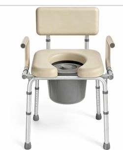 Drop Arm Bedside Commode Toilet with Padded Seat & Backrest