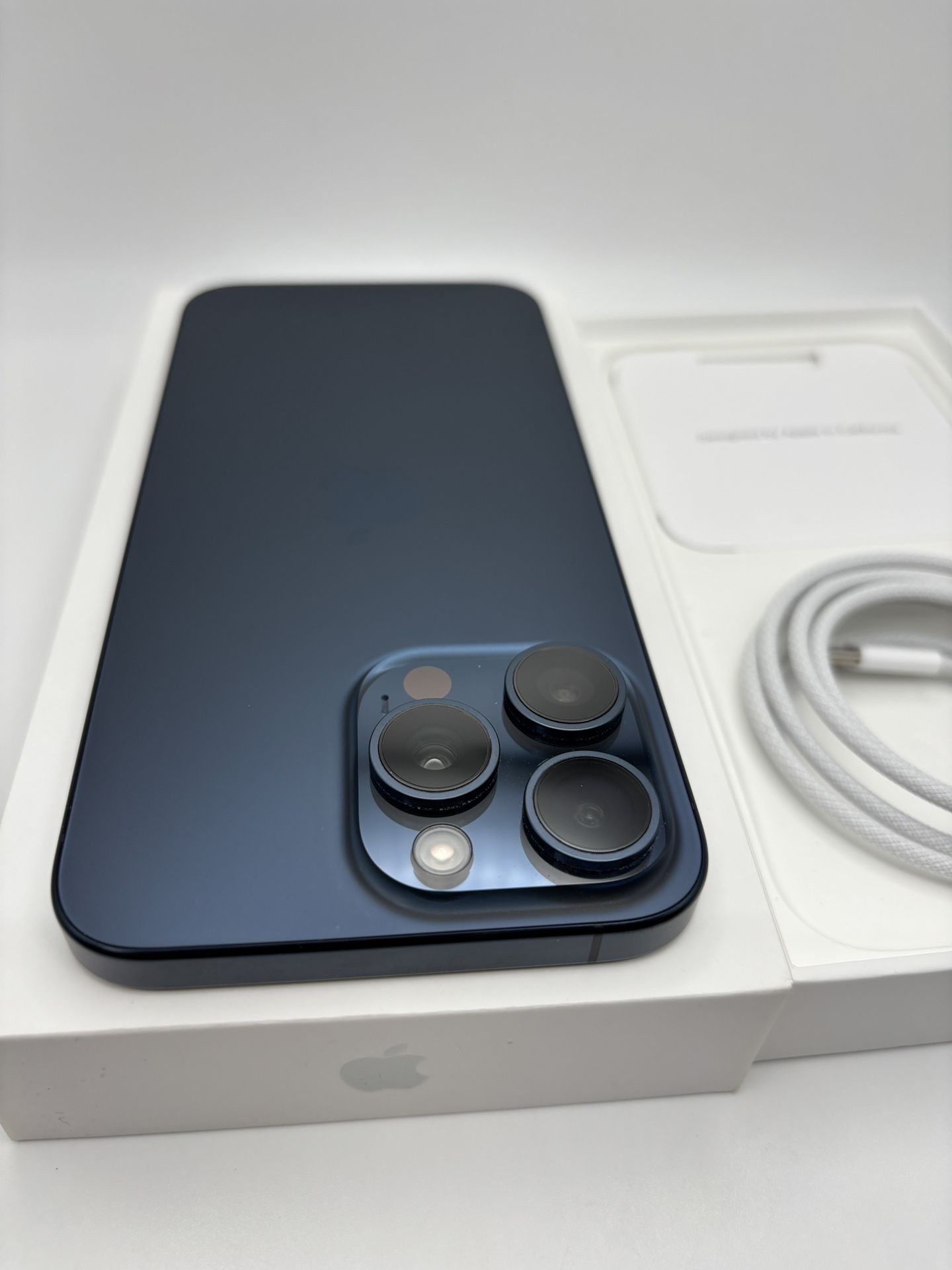 Blue titanium iPhone 15 pro max 256gb unlocked for any carrier battery health 84% iPhone is an excellent condition and everything works perfectly ++++