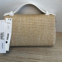 AQUA Vanity Case Bag Women's Natural/White Adjustable Strap Zip Closure New NWT $89