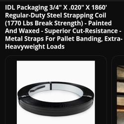 IDL Packaging offers a 3/4 inch x 1860 feet Regular-Duty Steel Strapping Coil of 1770 lbs break strength. 