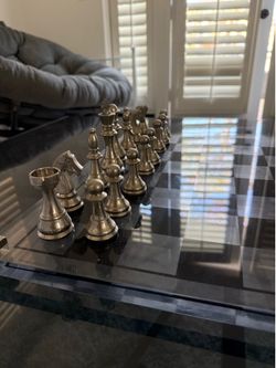 Z Gallerie Acrylic Chess Set Brass Pieces