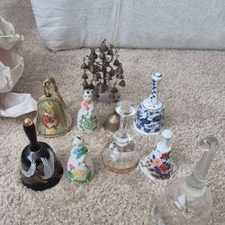 Hand Painted Ceramic Glass Metal Bells Lot of 9 Floral Animal Collectible