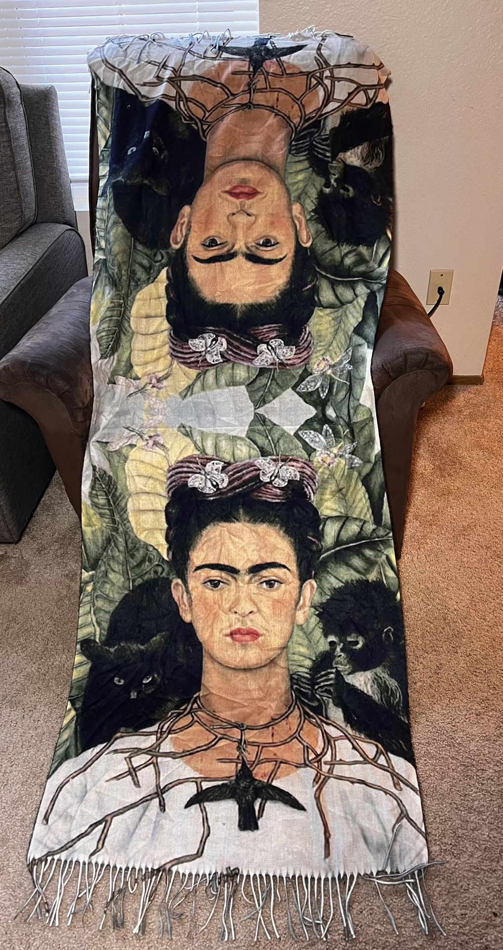Frida Kahlo  Self Portait Animal Print Shawl Wrap/Scarf