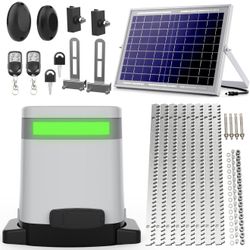 NEW-Blütezeit 1400lb Sliding Gate Opener, Solar Power | WiFi Control | Built-in Battery Backup, Rack Driven Automatic Slide Gate Motor with Remote Com