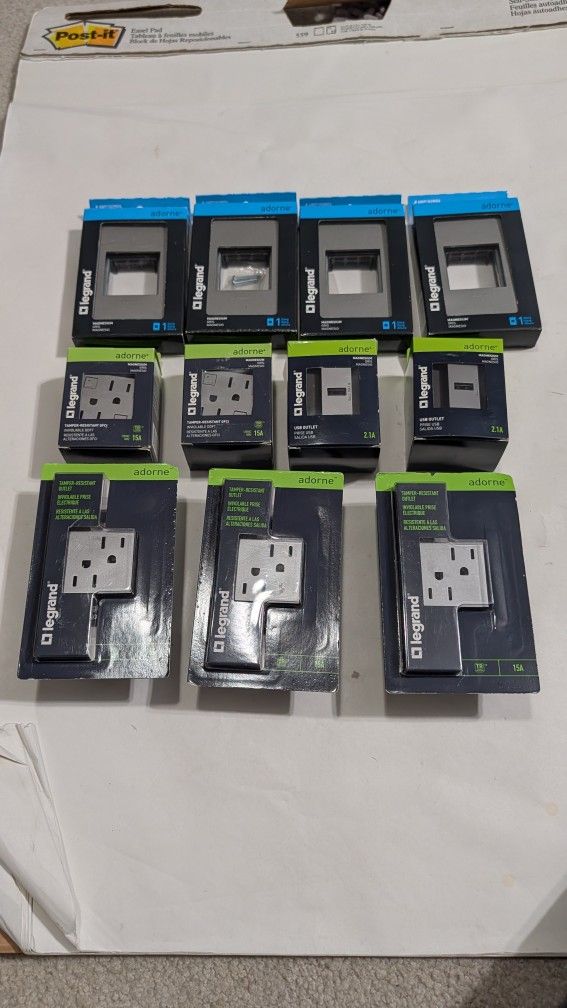 Adorne Magnesium (2) 15AMP GFCI (2)USB OUTLET (3) 15AMP OUTLET (4) WALL PLATES ALL NEW ALL FOR $100