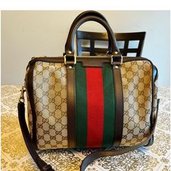 Authentic Gucci Vintage Web Boston Bag Medium