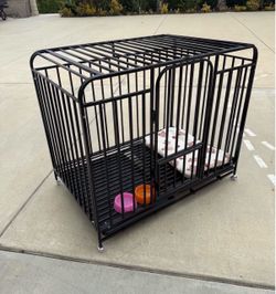 43 Inch Heavy Duty Dog Crate Kennel with Wheels, High Anxiety Indestructible Dog Crates for Large Dogs, XL XXL Extra Large Dog Crate with Removable Pl