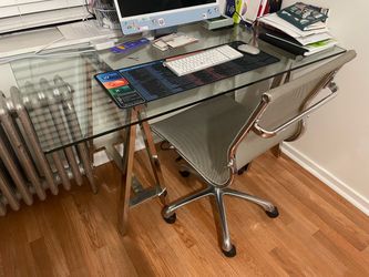 Glass Top Desk with Chrome Sawhorse Legs