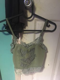 XS Thorn and Fable Green Laced Butterfly Crop Top