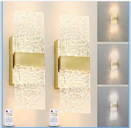 SET OF 2 Modern Brushed Gold Battery Operated Wall Sconces - brand new