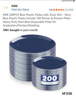 200PCS Navy Blue Plates with Silver. (M'336)