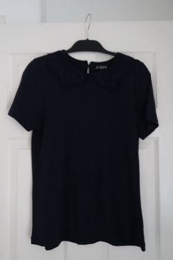 J Crew Peter Pan Lace Collar Navy Blue T-Shirt, Women’s Small