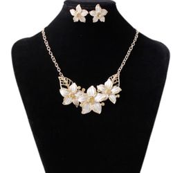 Romantic Bouquet Flowers Gold Plated Jewelry Set 