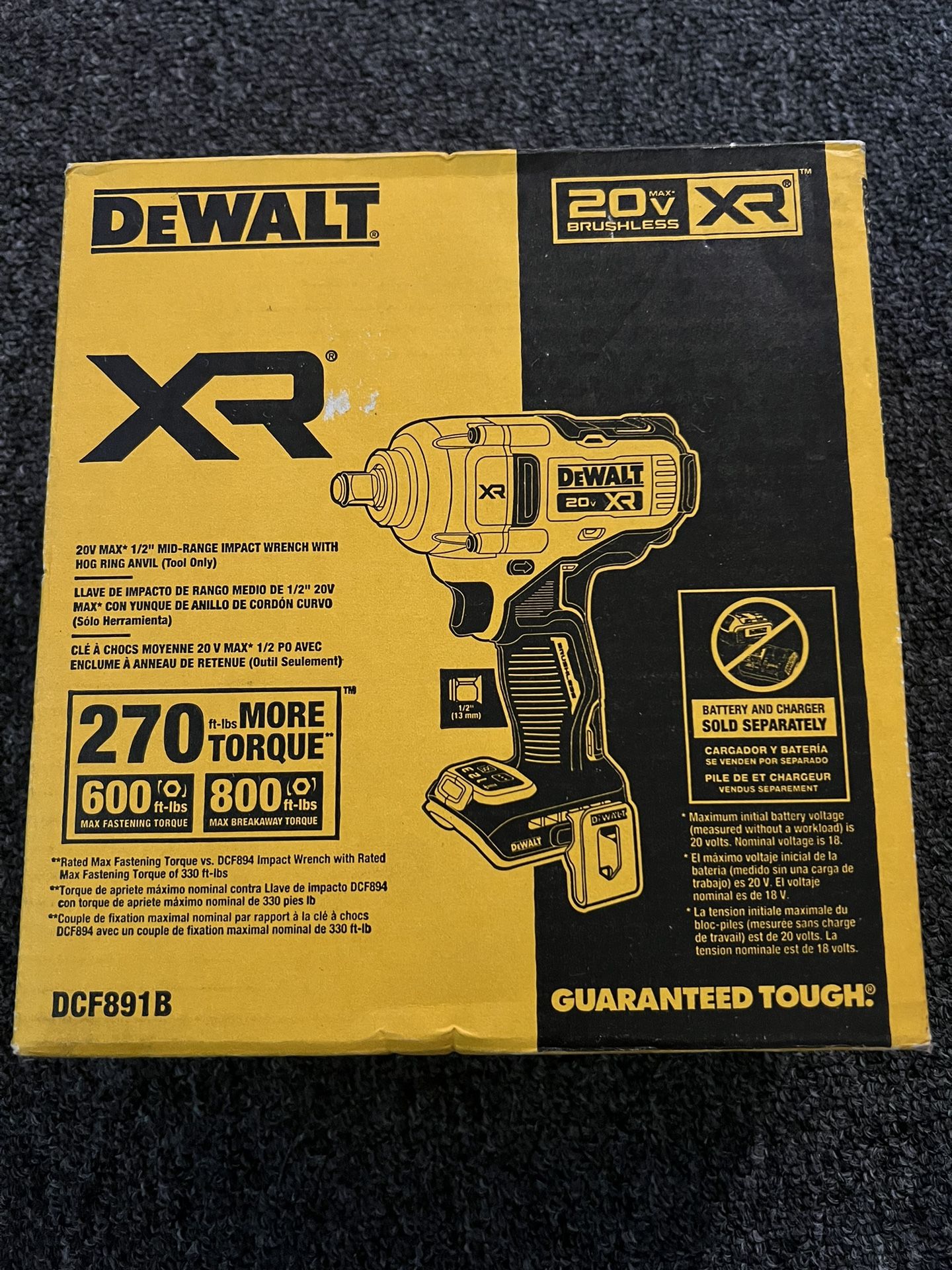 DeWalt DCF891B 20V MAX XR Li-Ion 1/2" Mid-Range Impact Wrench NEW!