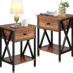 SIDE table / Rustic brown Modern Nightstands X-Design Side End Table Night Stand Storage Shelf with Bin Drawer
Total 2 side 