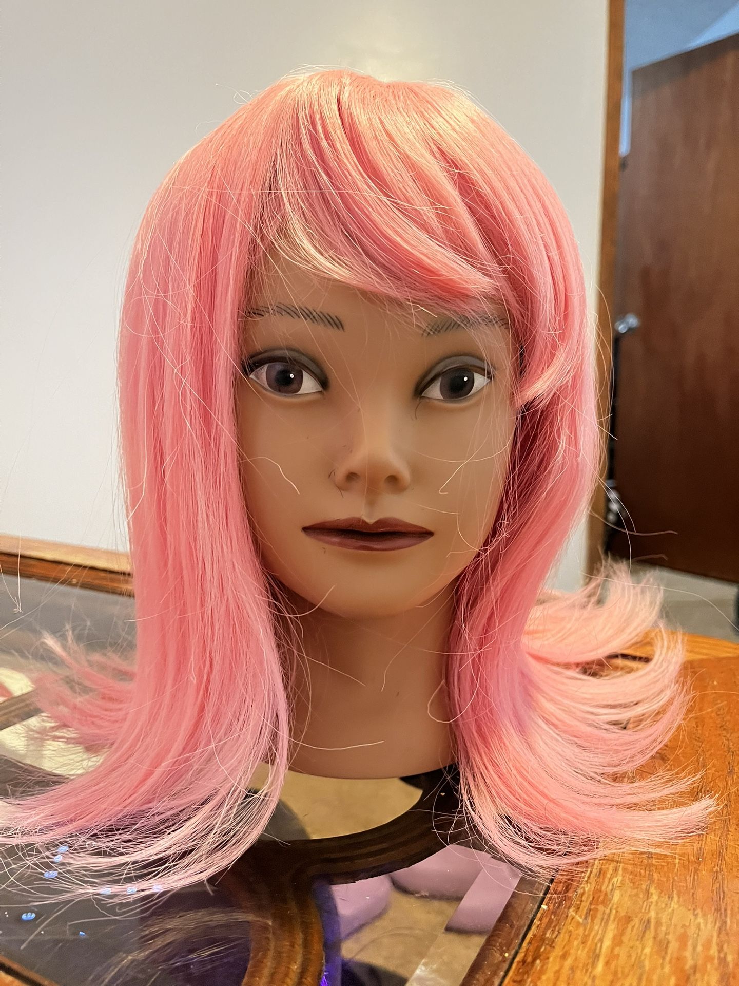 Pink Wig Medium Length Natural Part