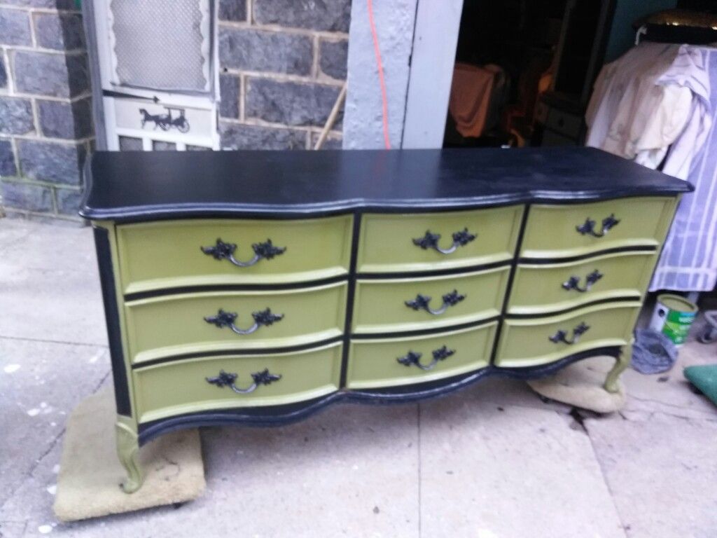 French Provincial, Dixie Dresser with 9 drawers in a beautiful black and green color