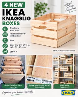 4 New IKEA KNAGGLIG Pine Storage Crates