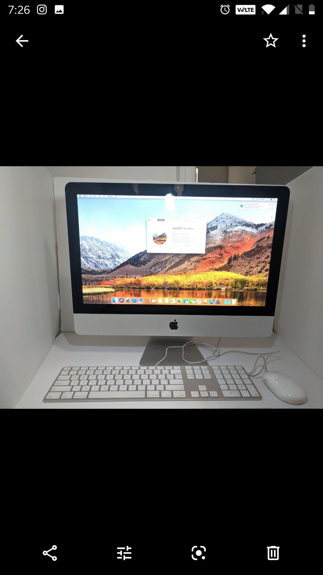 Apple iMac 21.5" 2011 CPU: Intel i3 4 GB RAM (8 GB option for $50+) 1TB HDD ( 1000 GB )